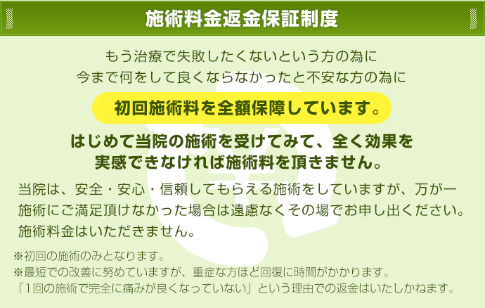 施術料金返金保証制度